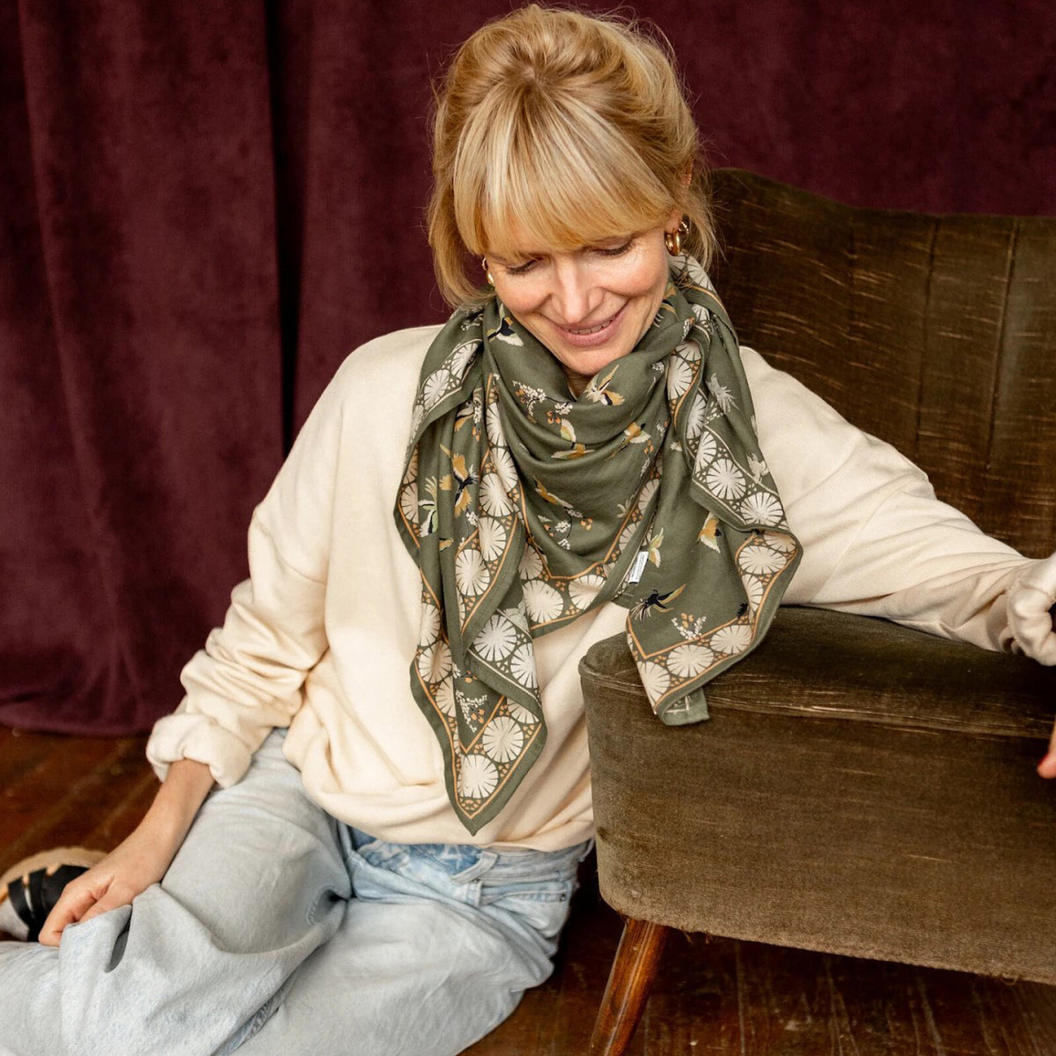 Grand foulard "Cerisier Eucalyptus" – Image 4