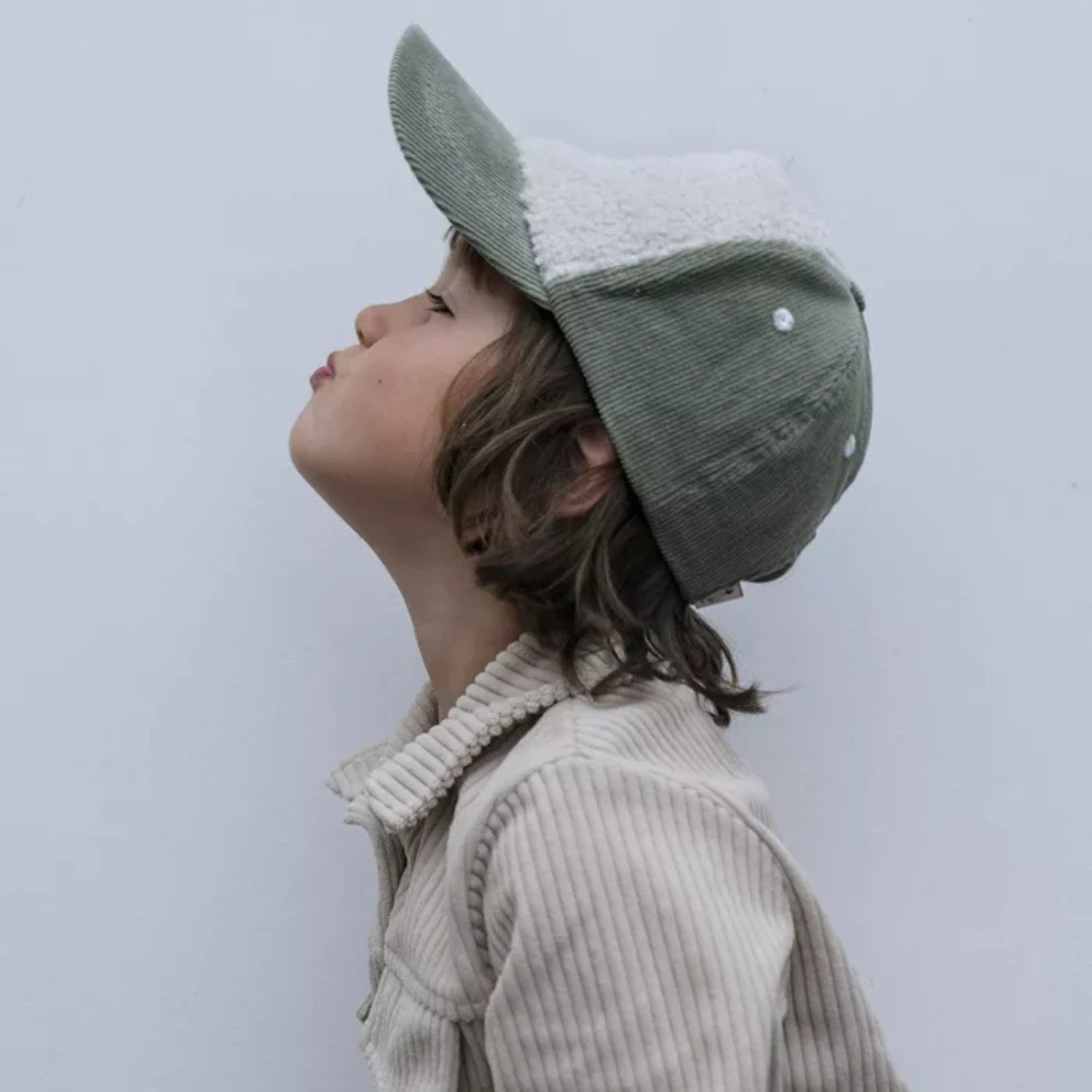 Casquette enfant velours Cocooning – verte (+6 ans) – Image 2