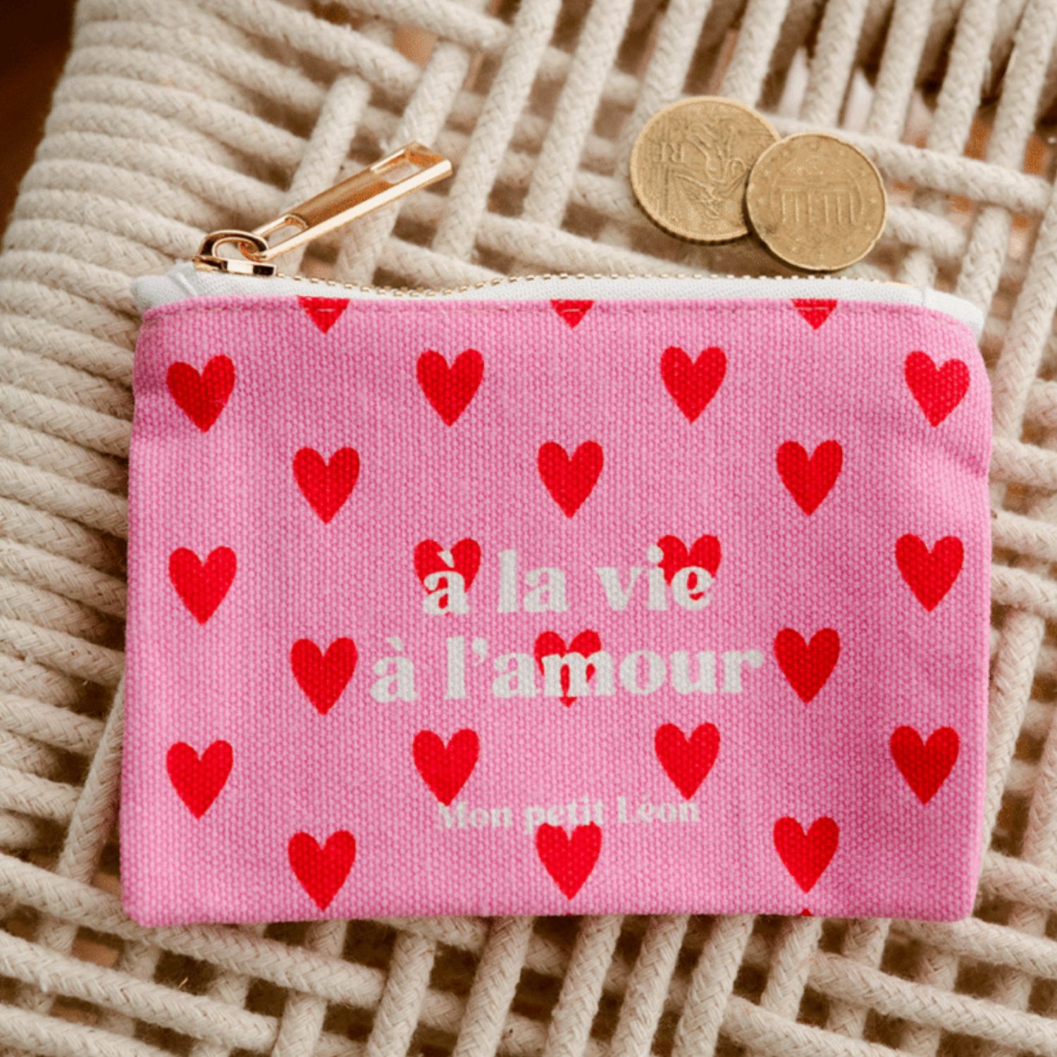 Porte-monnaie coeurs rose/rouge À la vie à l'amour