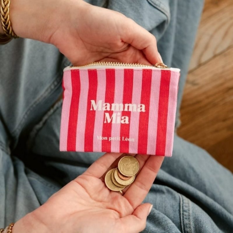 Porte-monnaie rayures rose/rouge Mamma mia