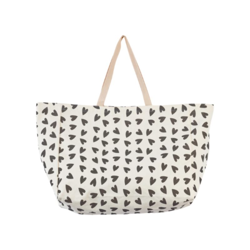 Maxi cabas coeurs écru