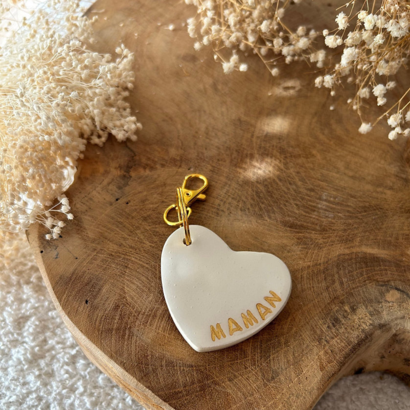 Porte-clés cœur Maman doré