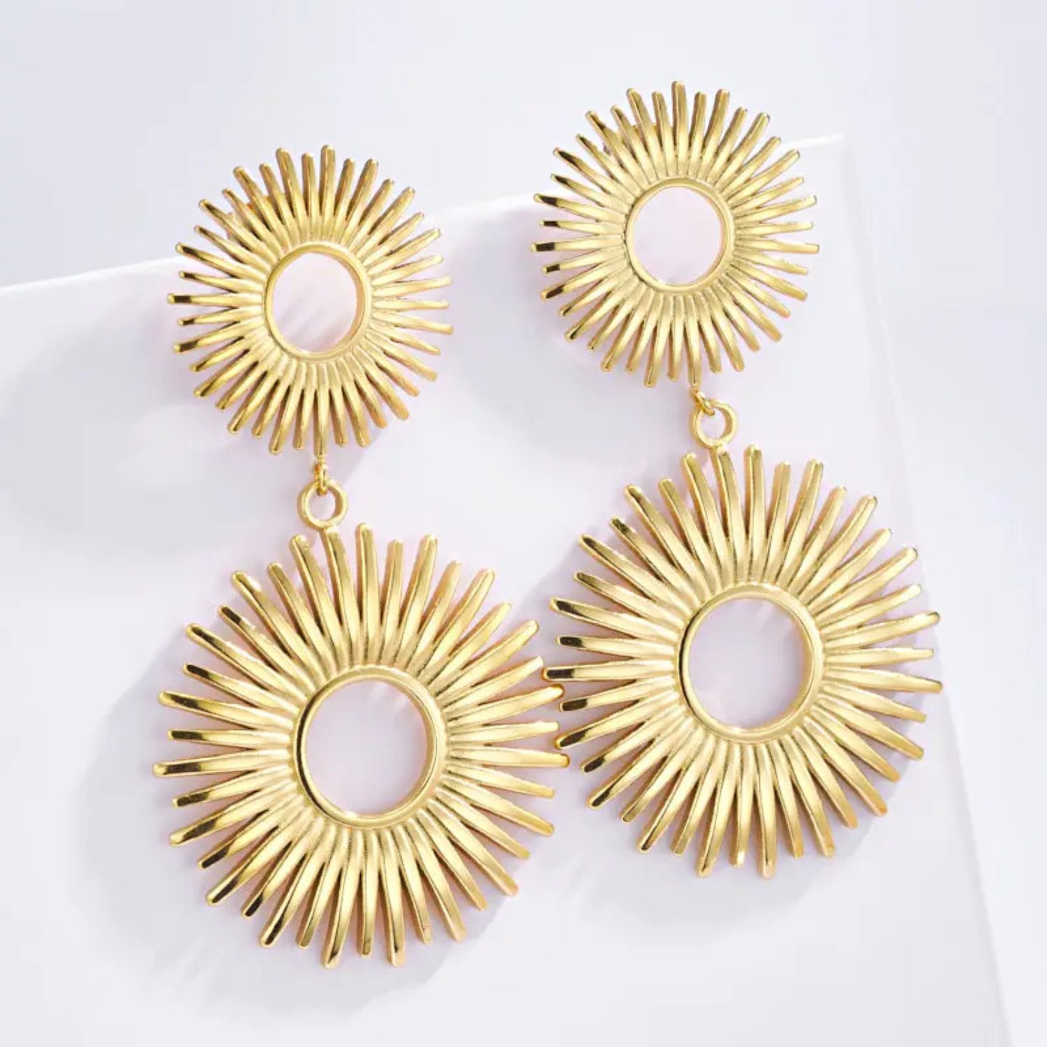 Boucles d’oreilles Soleil double cercle - Dorées