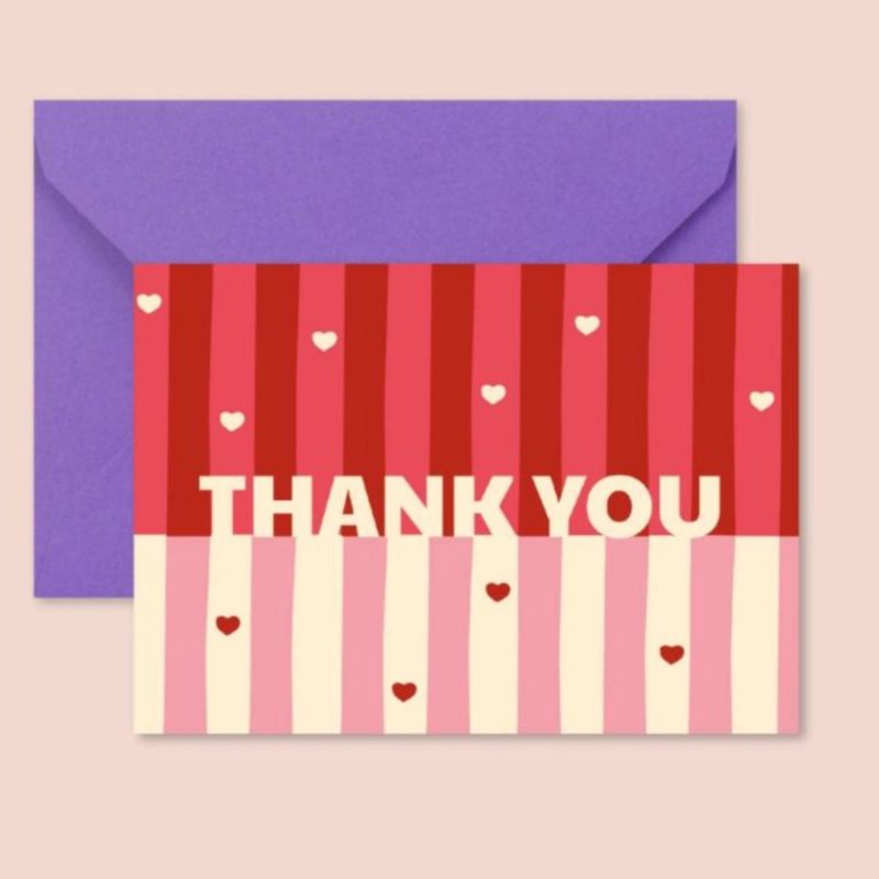 Carte "Merci" coeurs rayures
