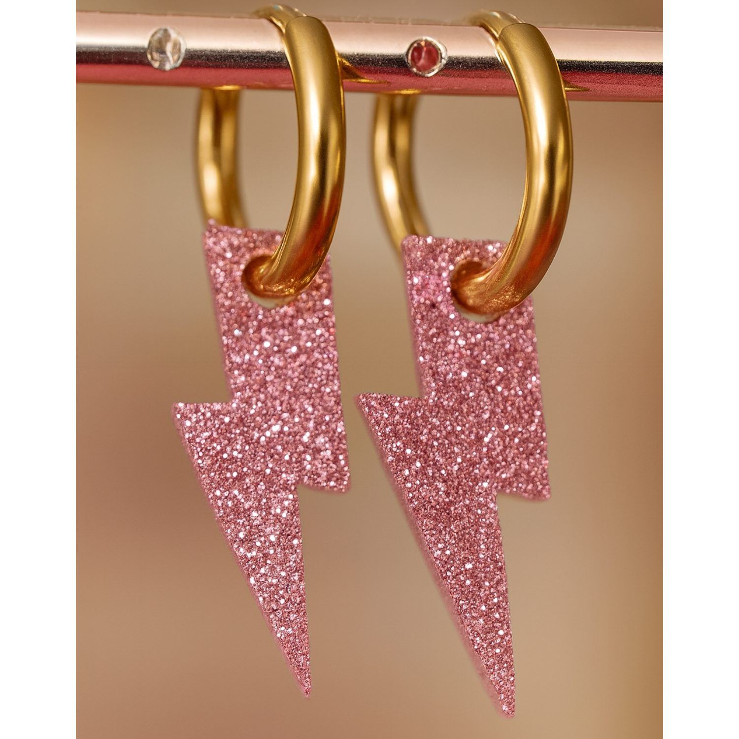 Boucles d'oreilles éclair - Paillettes rose