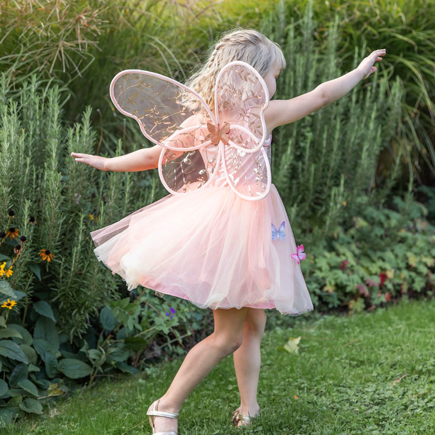 Robe orange sequins/papillons - 5/6 ans – Image 2