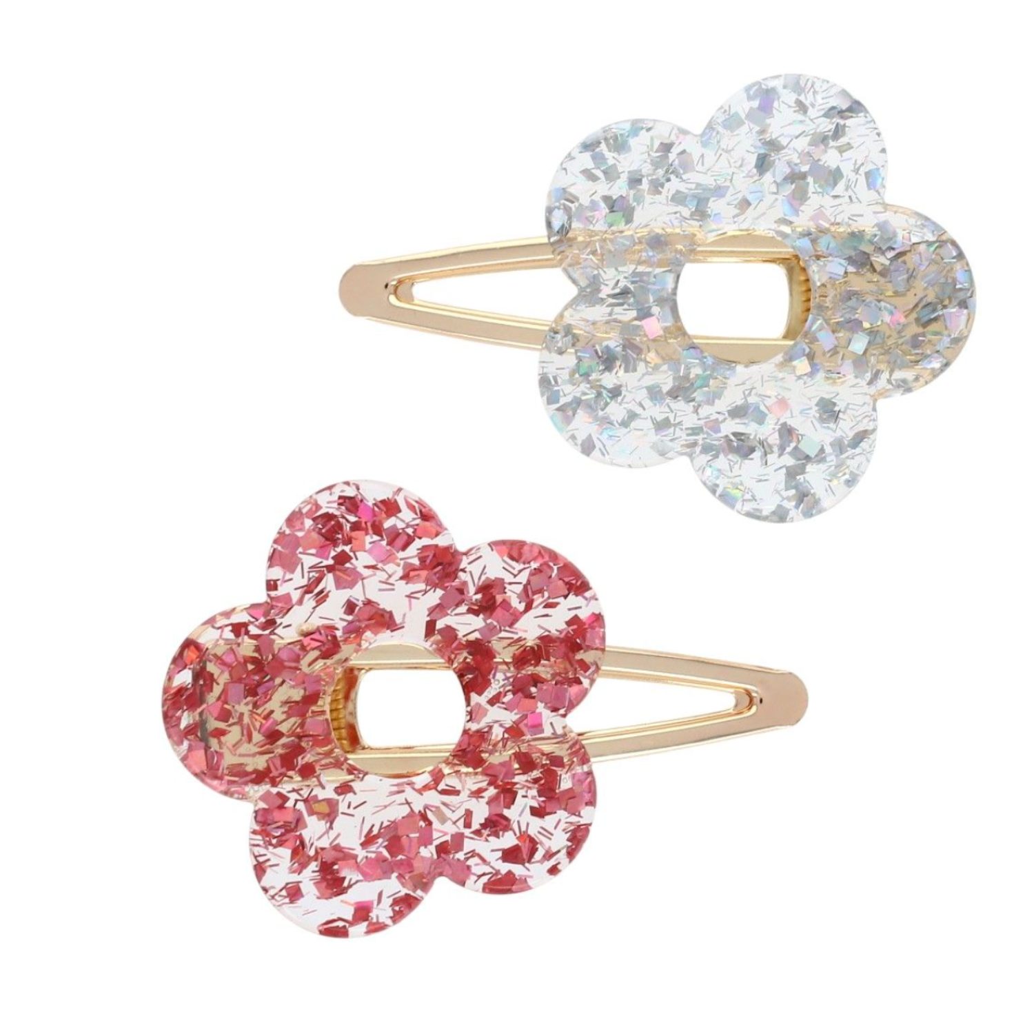 2 barrettes fleur glitter rose silver – Image 2