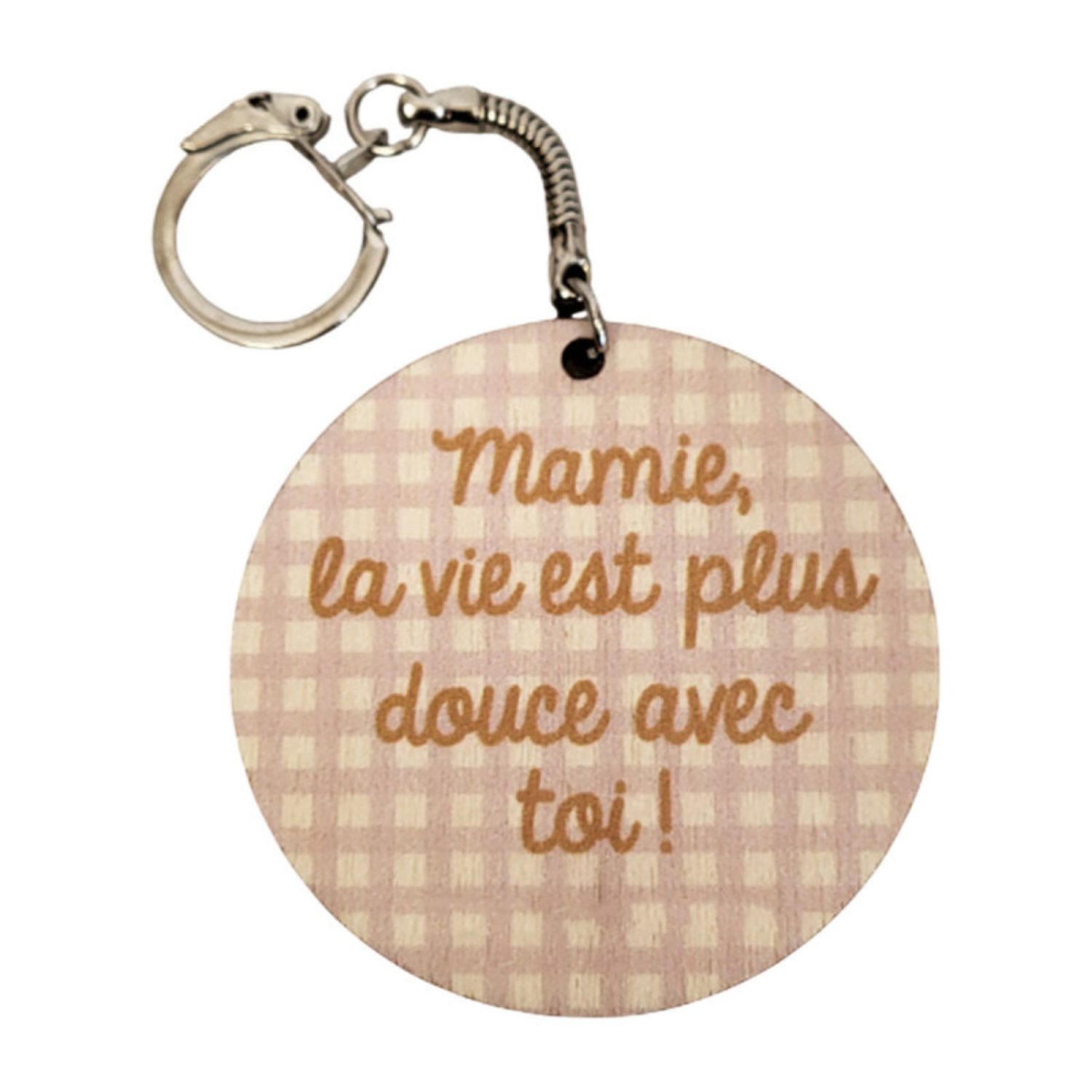 Porte-clef bois "Mamie la vie est plus douce avec toi"