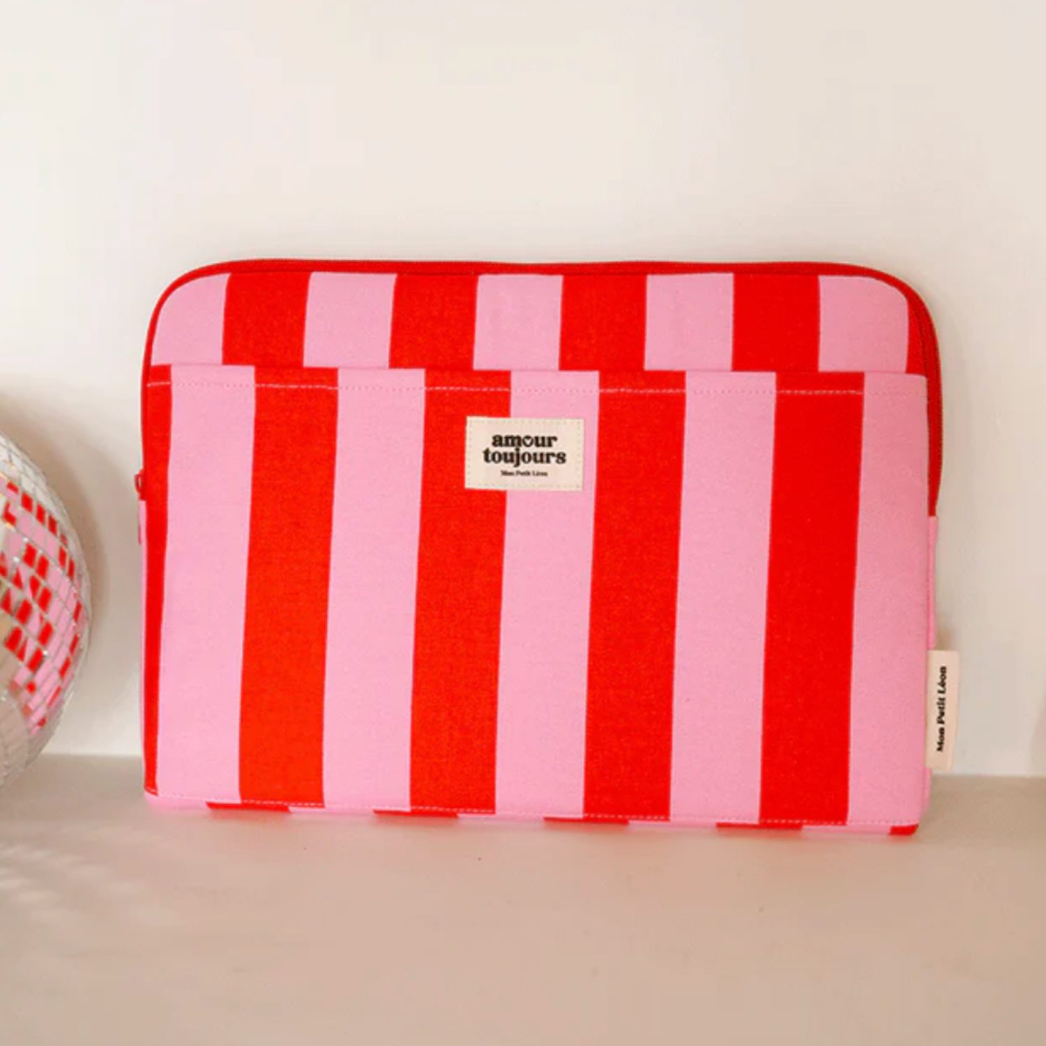 Pochette ordi rayures rose/rouge – Image 2