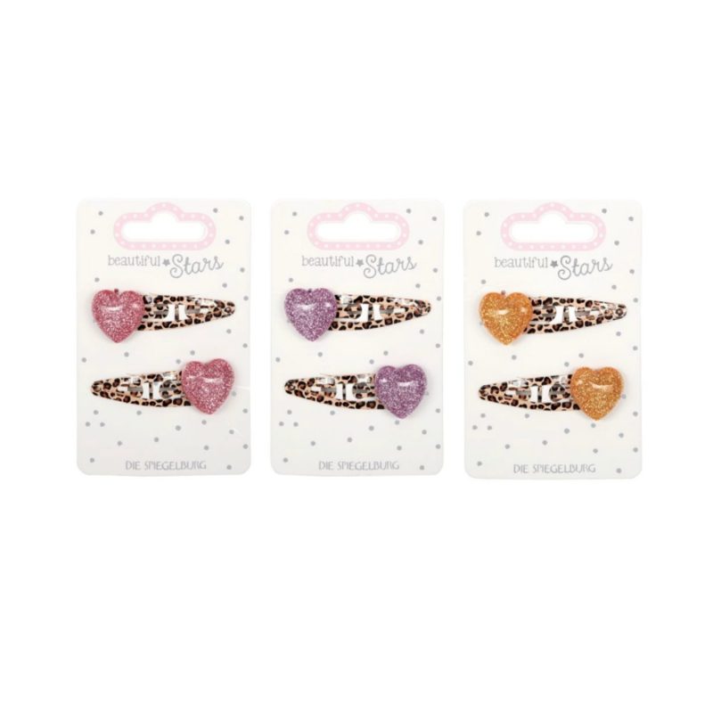 2 Barrettes léopard coeur glitter (modèle aléatoire)