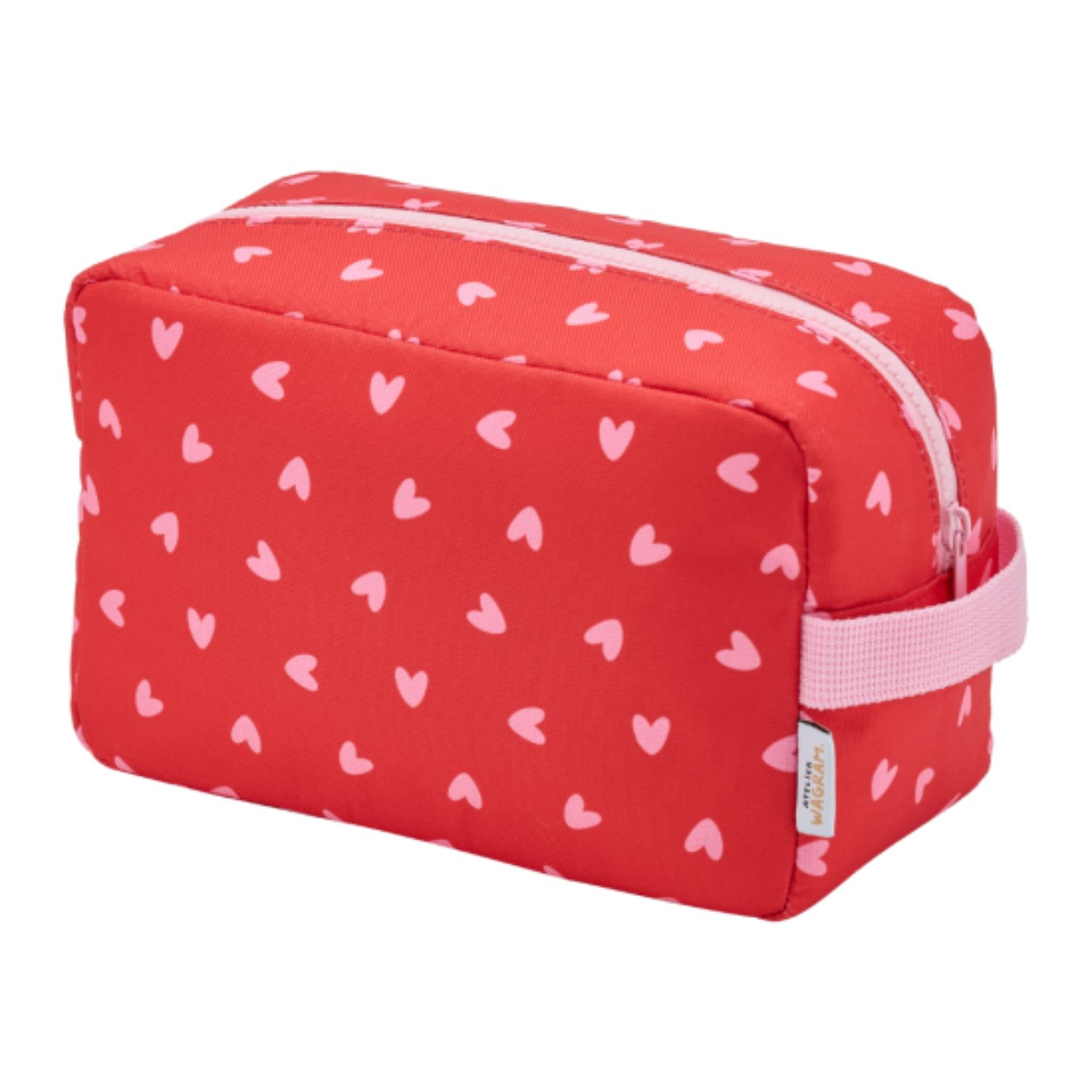 Trousse de toilette coeurs roses fond rouge – Image 2