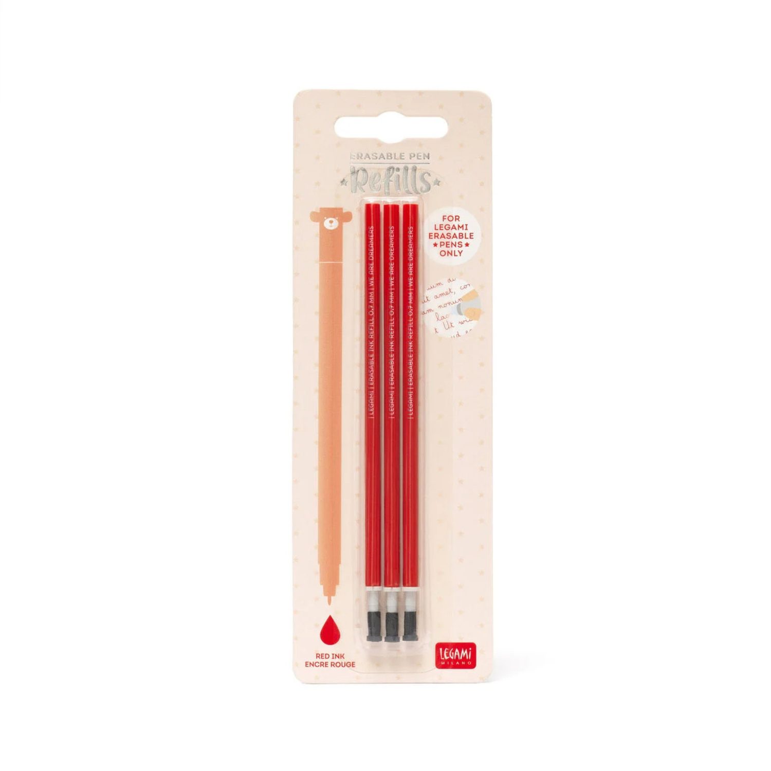 Lot de 3 recharges pour stylo gel effaçable – Rouge