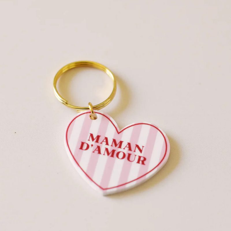 Porte-clés coeur rayé Maman d'amour