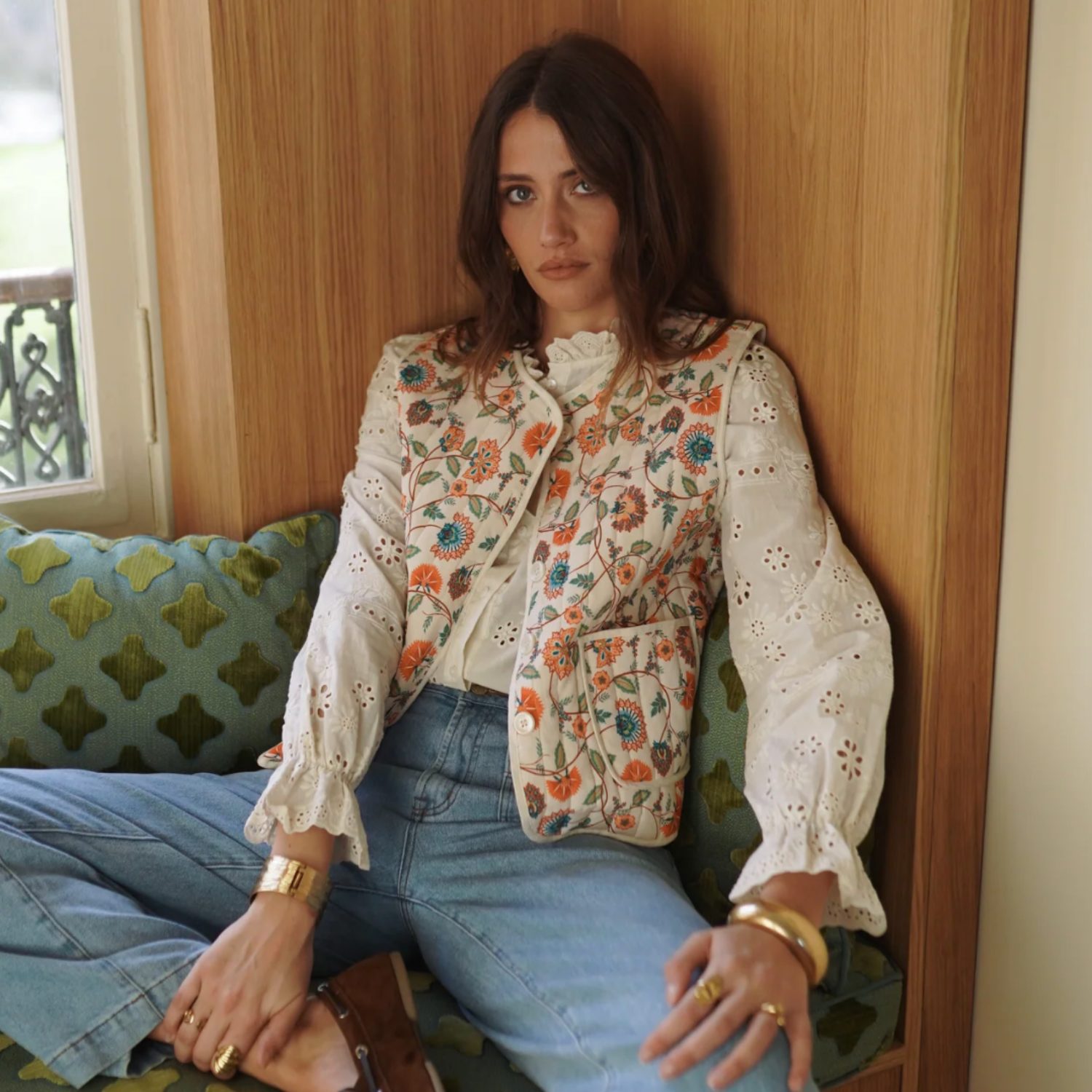 Veste Martie sans manches beige fleurs - S/M – Image 4