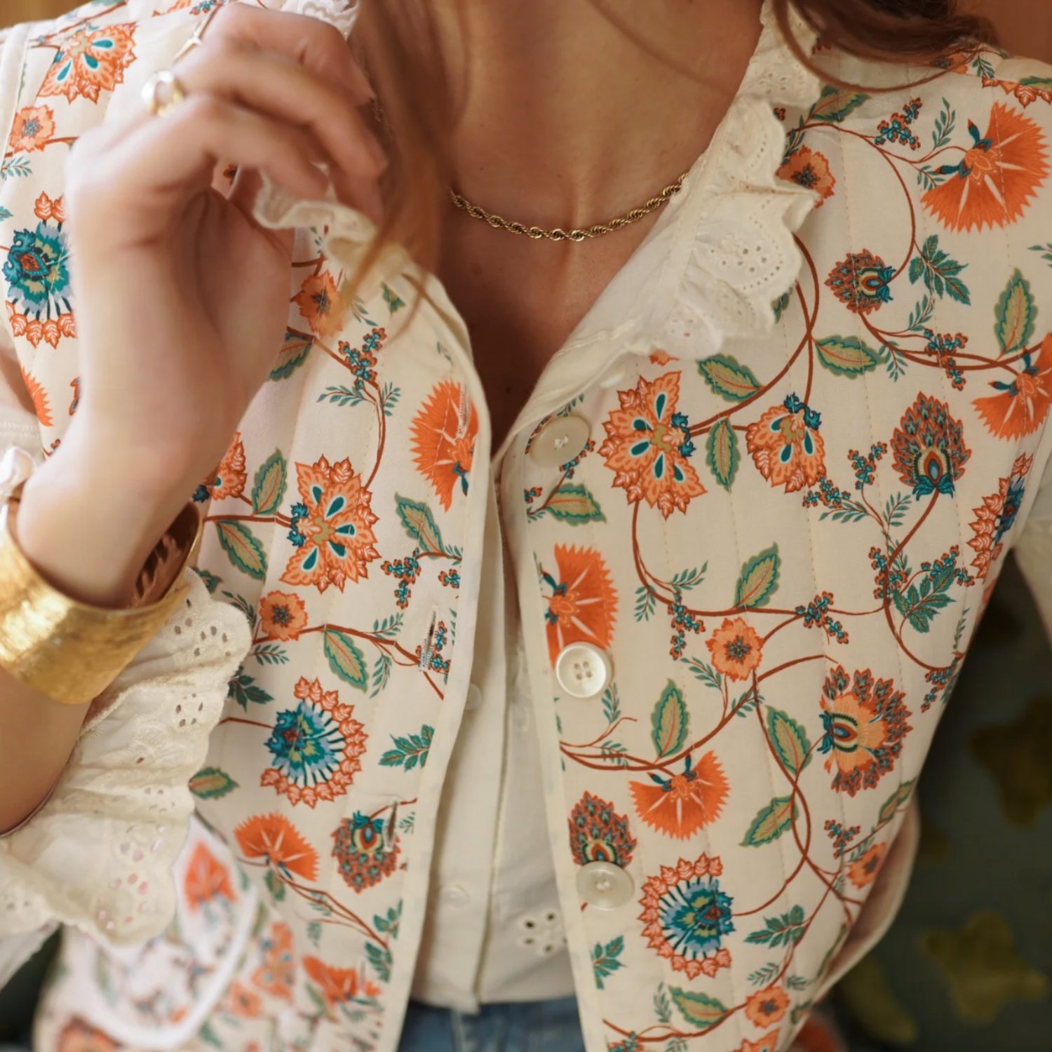 Veste Martie sans manches beige fleurs - S/M – Image 3