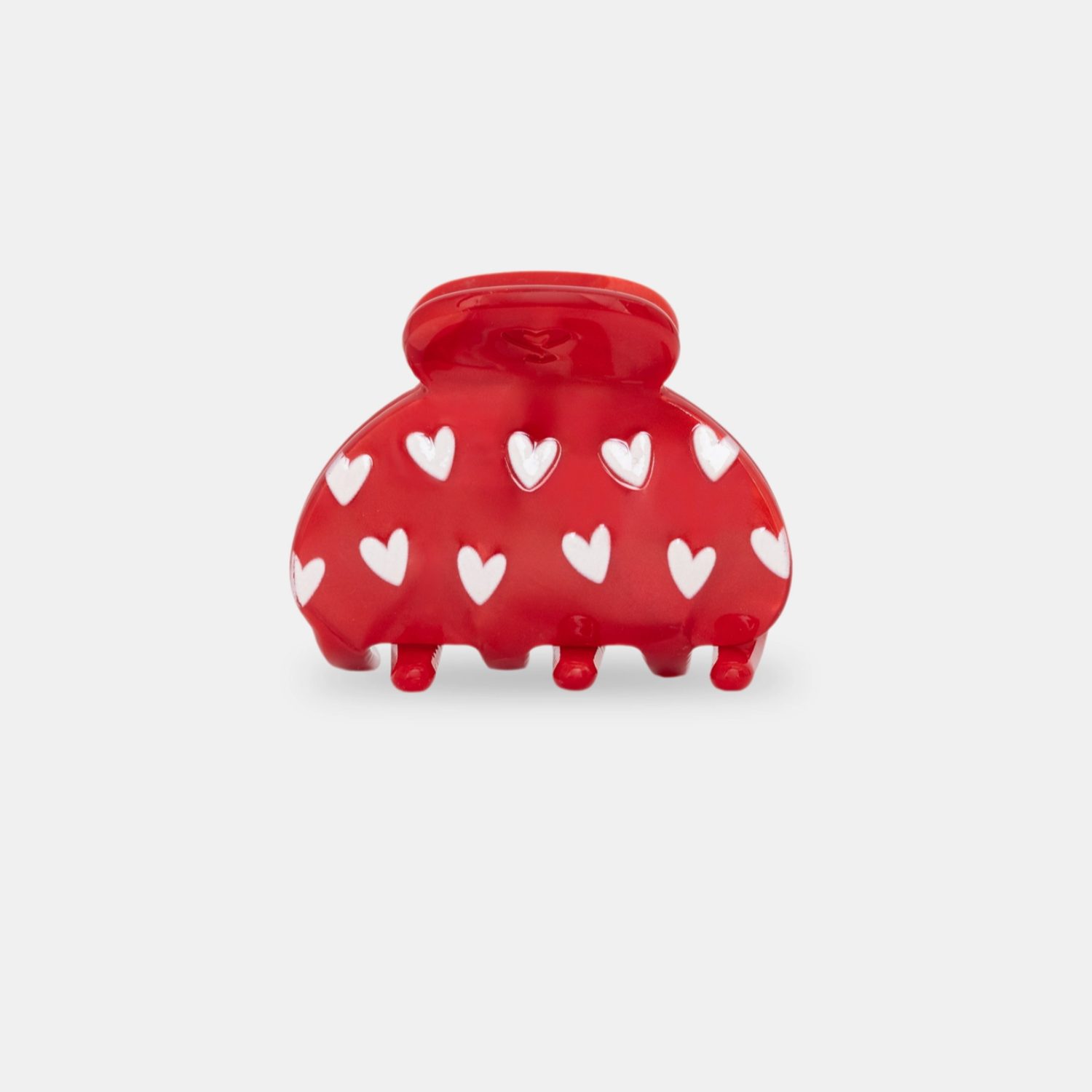 Petite pince crabe rouge coeurs blancs