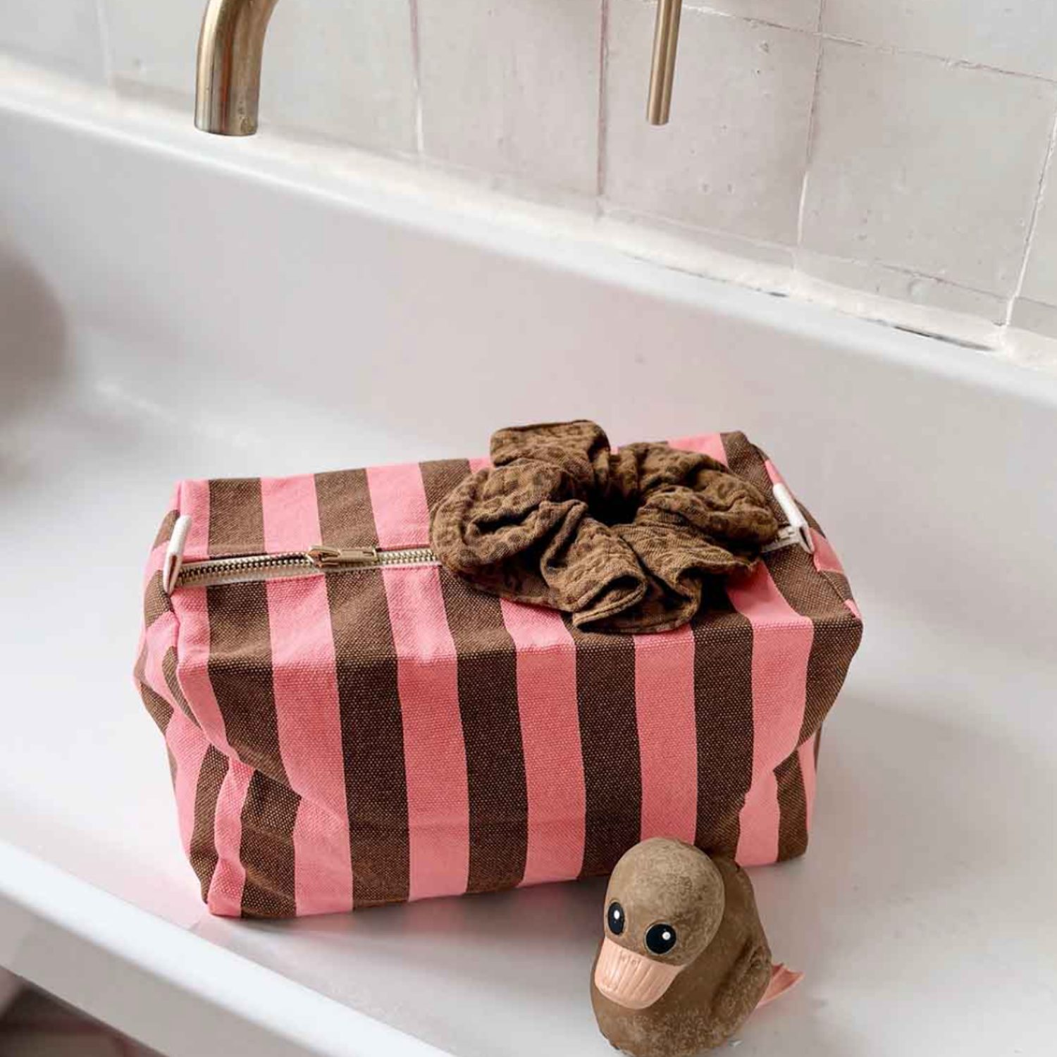 Trousse stripes Pink/Olive – Image 2