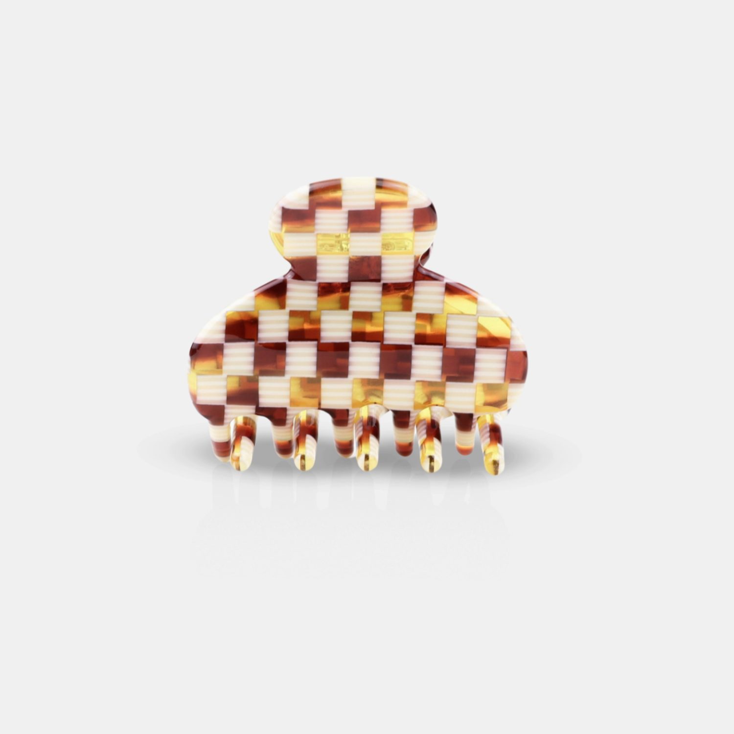 Petite pince crabe damier marron/crème