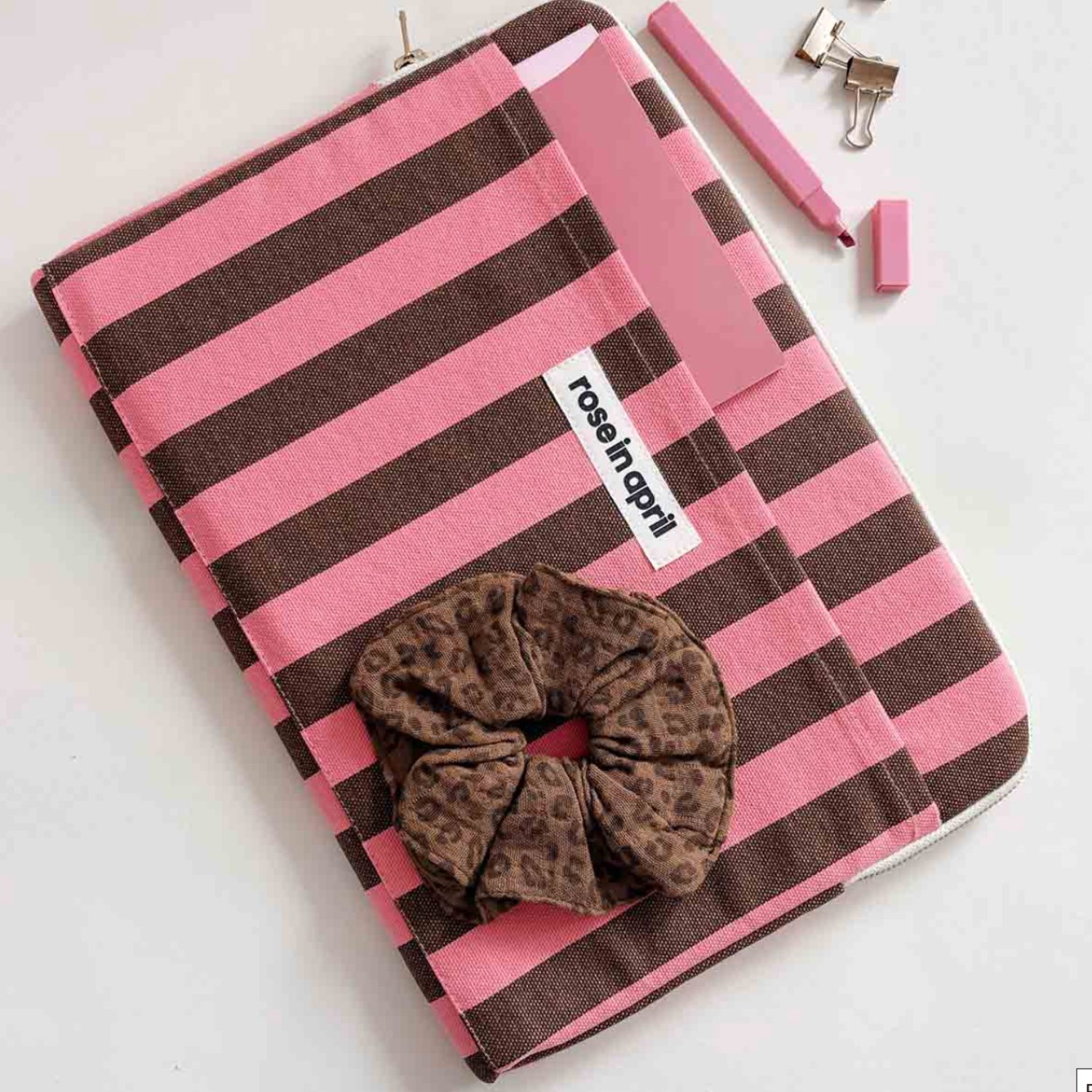 Pochette ordi stripes Pink/olive – Image 3