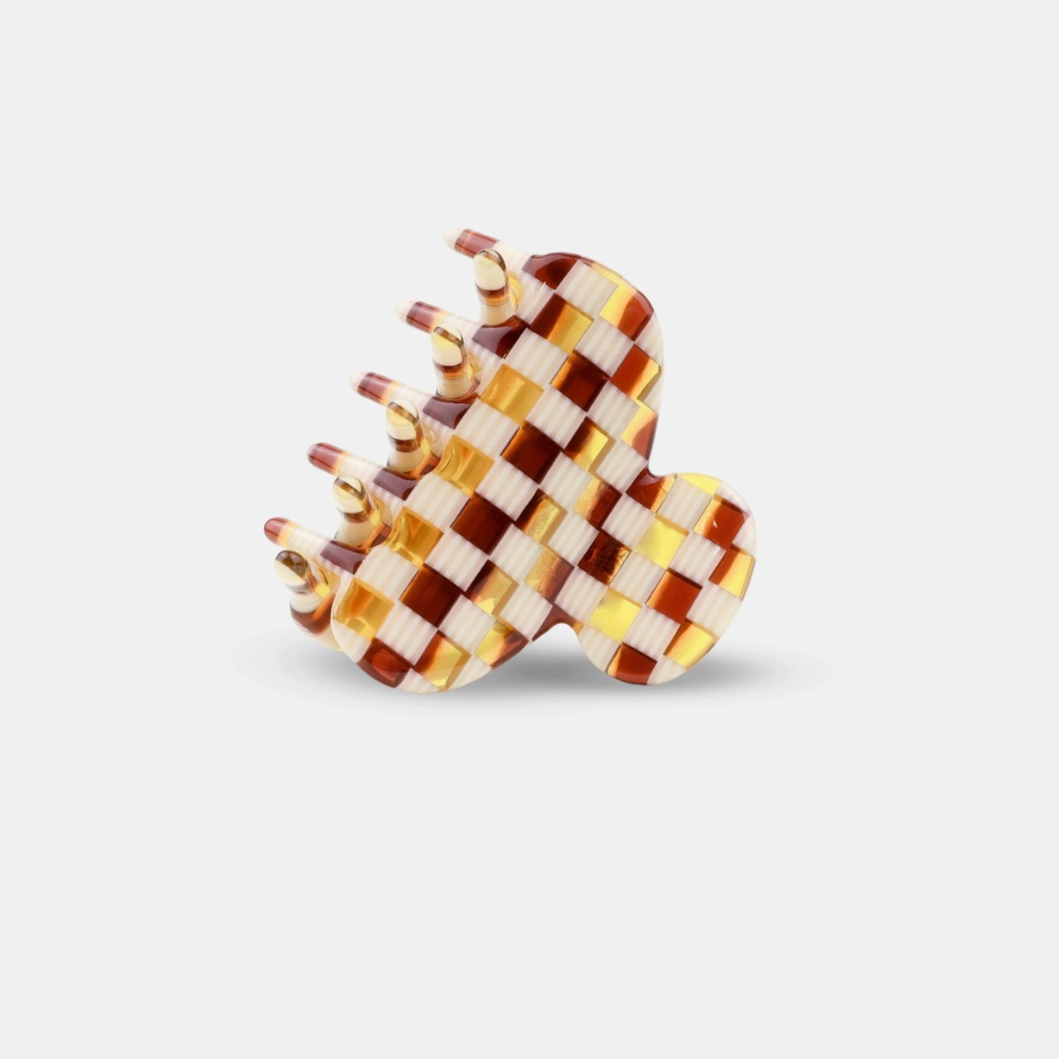 Petite pince crabe damier marron/crème – Image 2