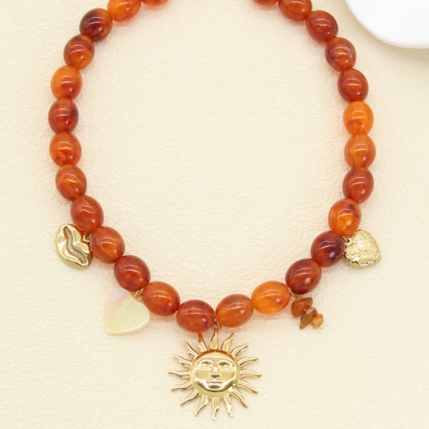 Collier grosses perles marron Soleil