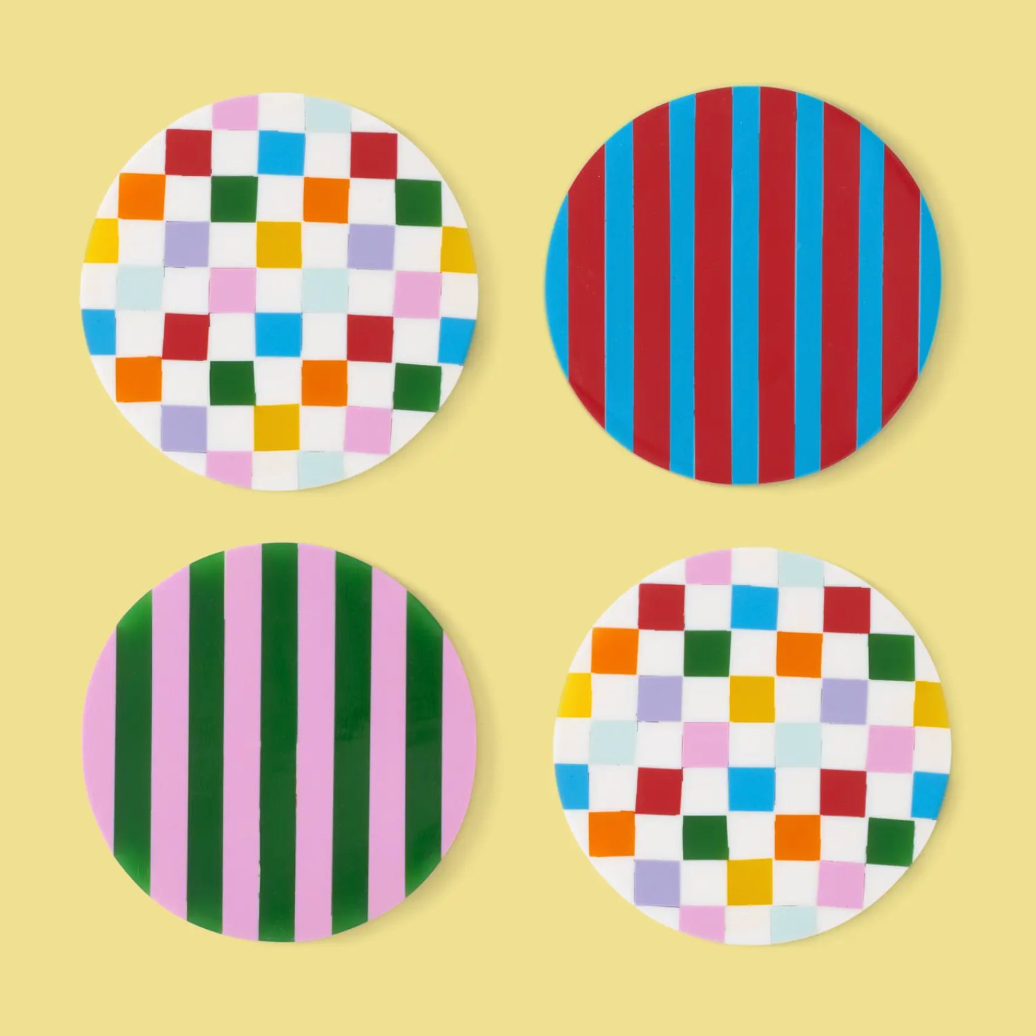 4 Dessous de verre résine damier multicolore