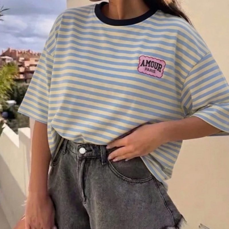 T-shirt stripes bleu/jaune Amour Paris