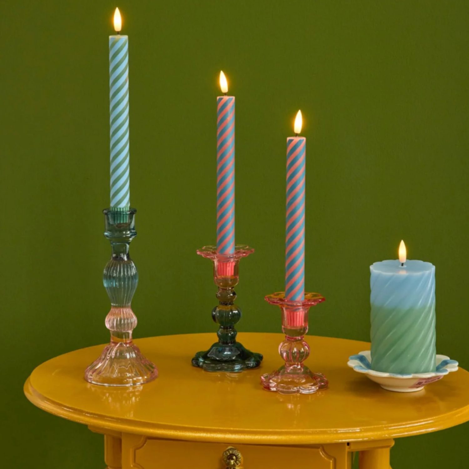2 bougies led stripes bleu/rose – Image 2