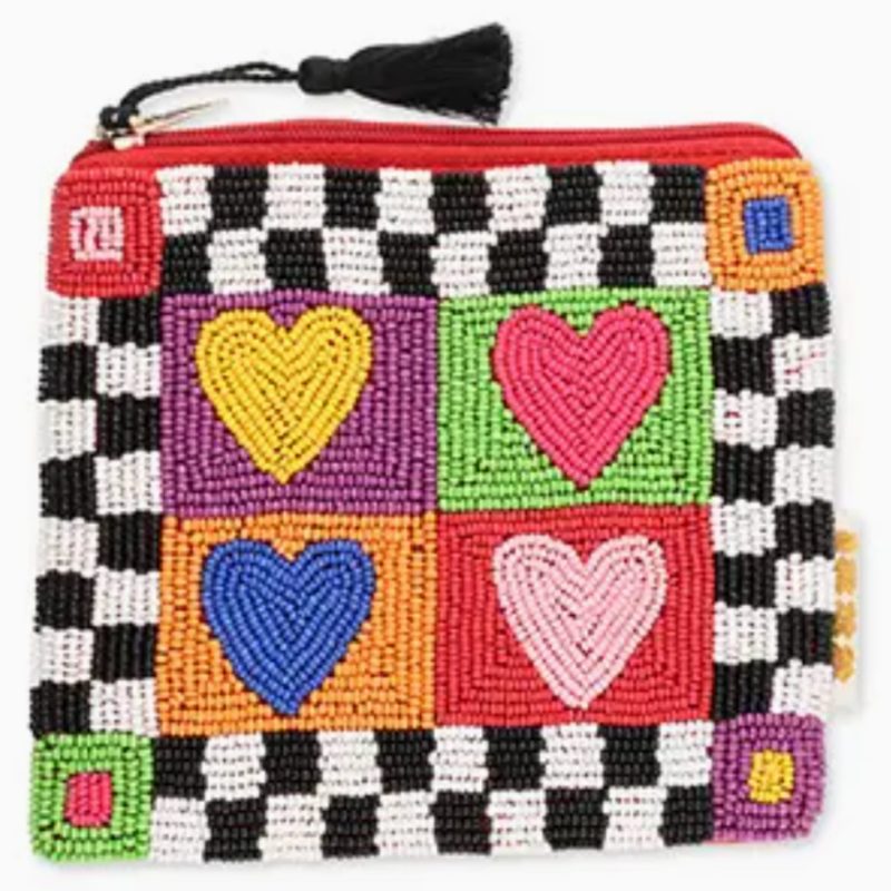 Pochette perles coeurs multicolores