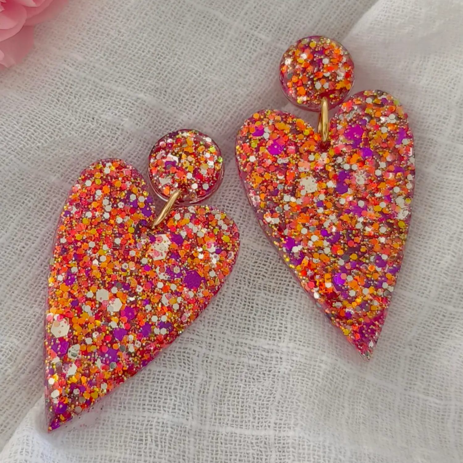 BO coeur paillettes orange/rose