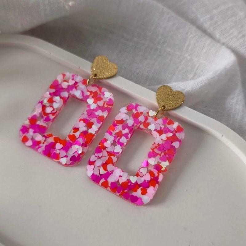BO rectangles coeurs Rose/rouge