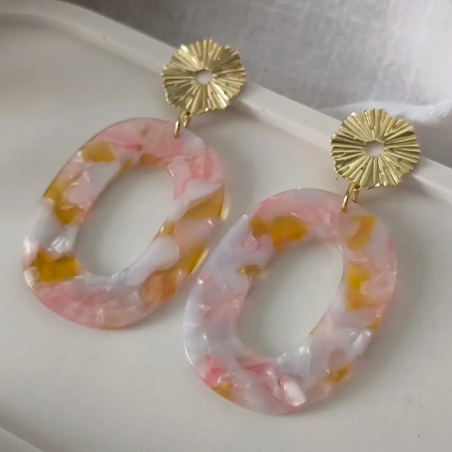 BO ovale nacré Rose/jaune
