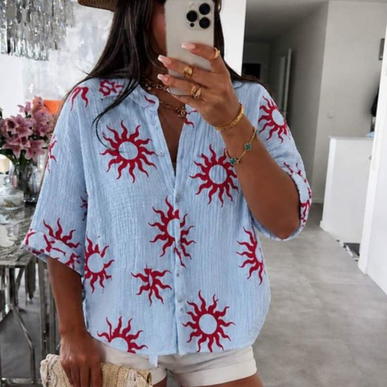 Chemise bleu soleil gaze de coton