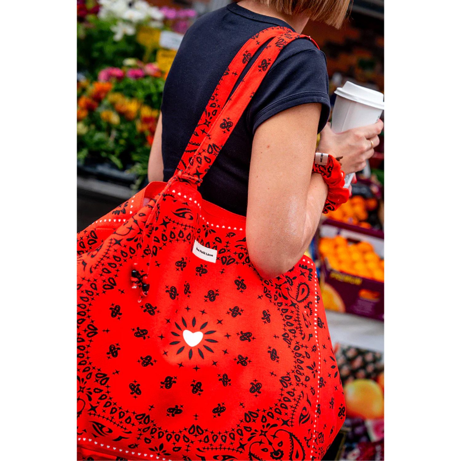 Cabas XXL en toile de coton – Bandana Rouge – Image 2