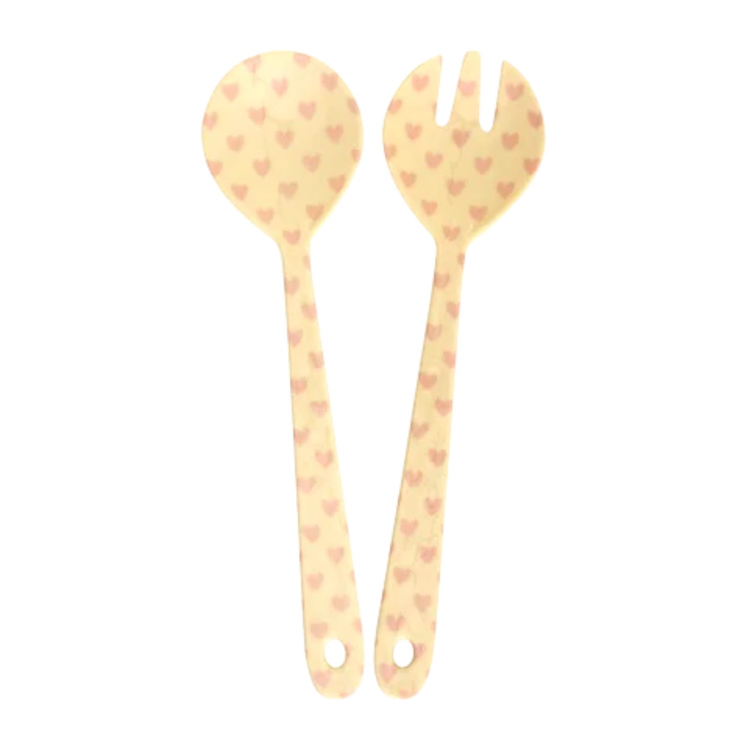 Lot de 2 couverts à salade en mélamine – Cœurs Roses