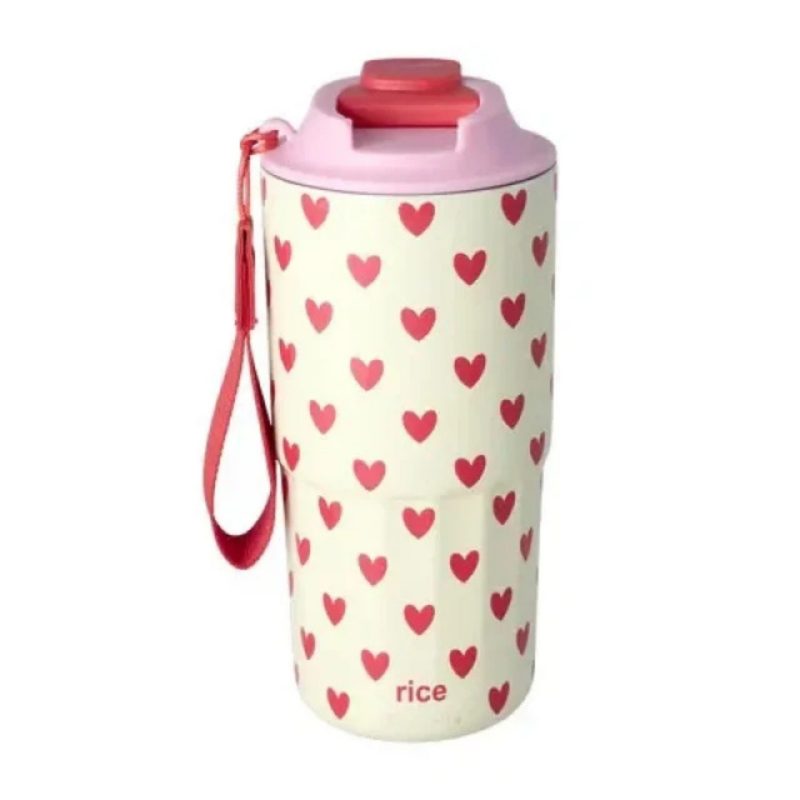 Grand gobelet thermos en inox – Coeurs rouges
