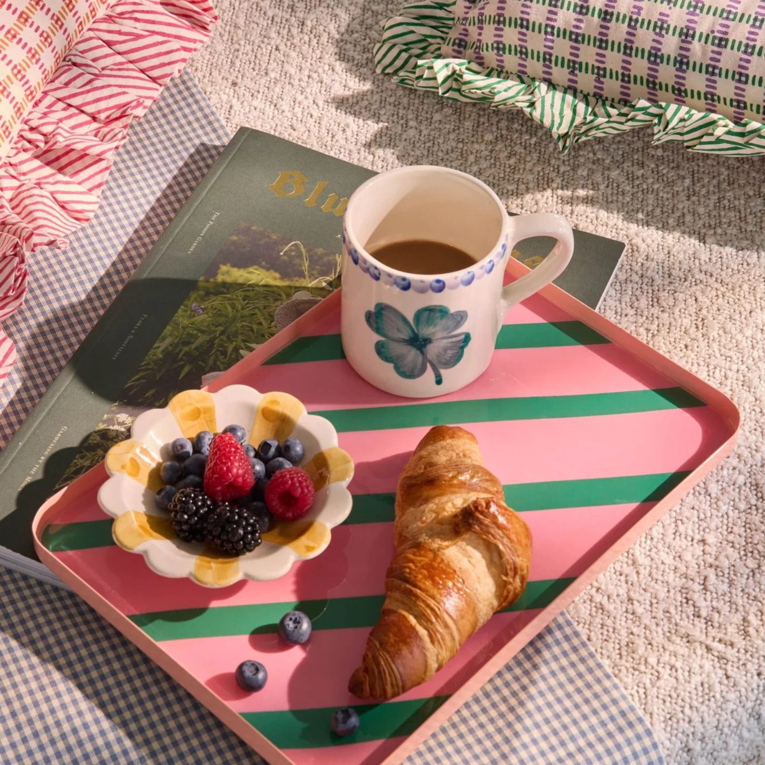 Plateau métal – Rayures Rose et Vert