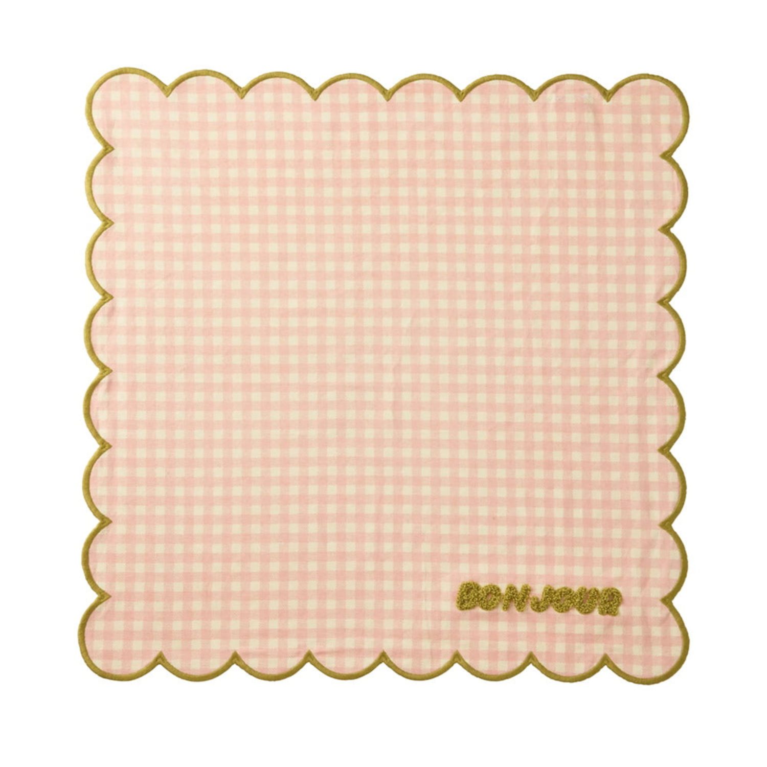 Serviette de table vichy brodée – Bonjour – Image 2