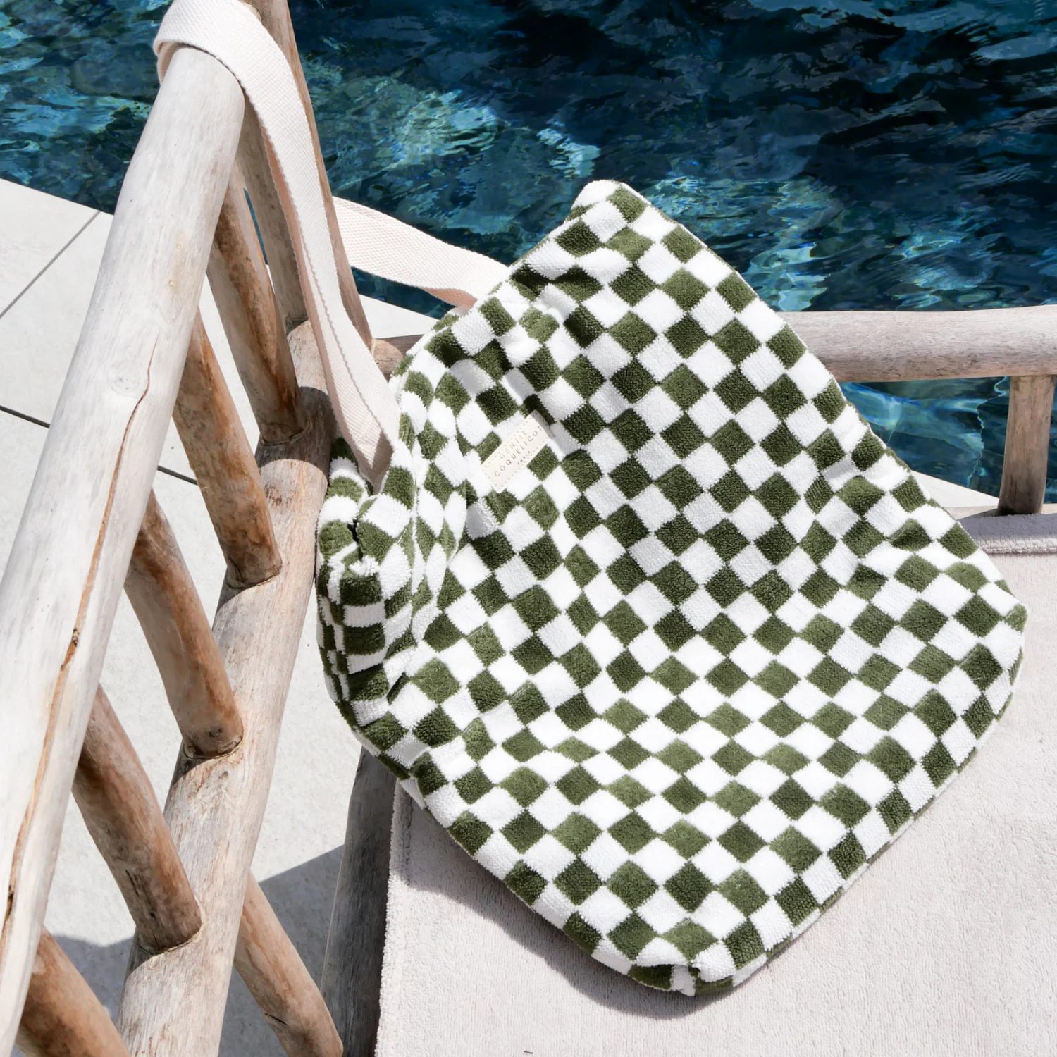 Sac cabas éponge damier – Kaki