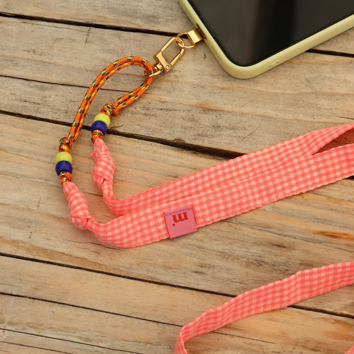 Sangle de téléphone – Vichy Rose Fluo