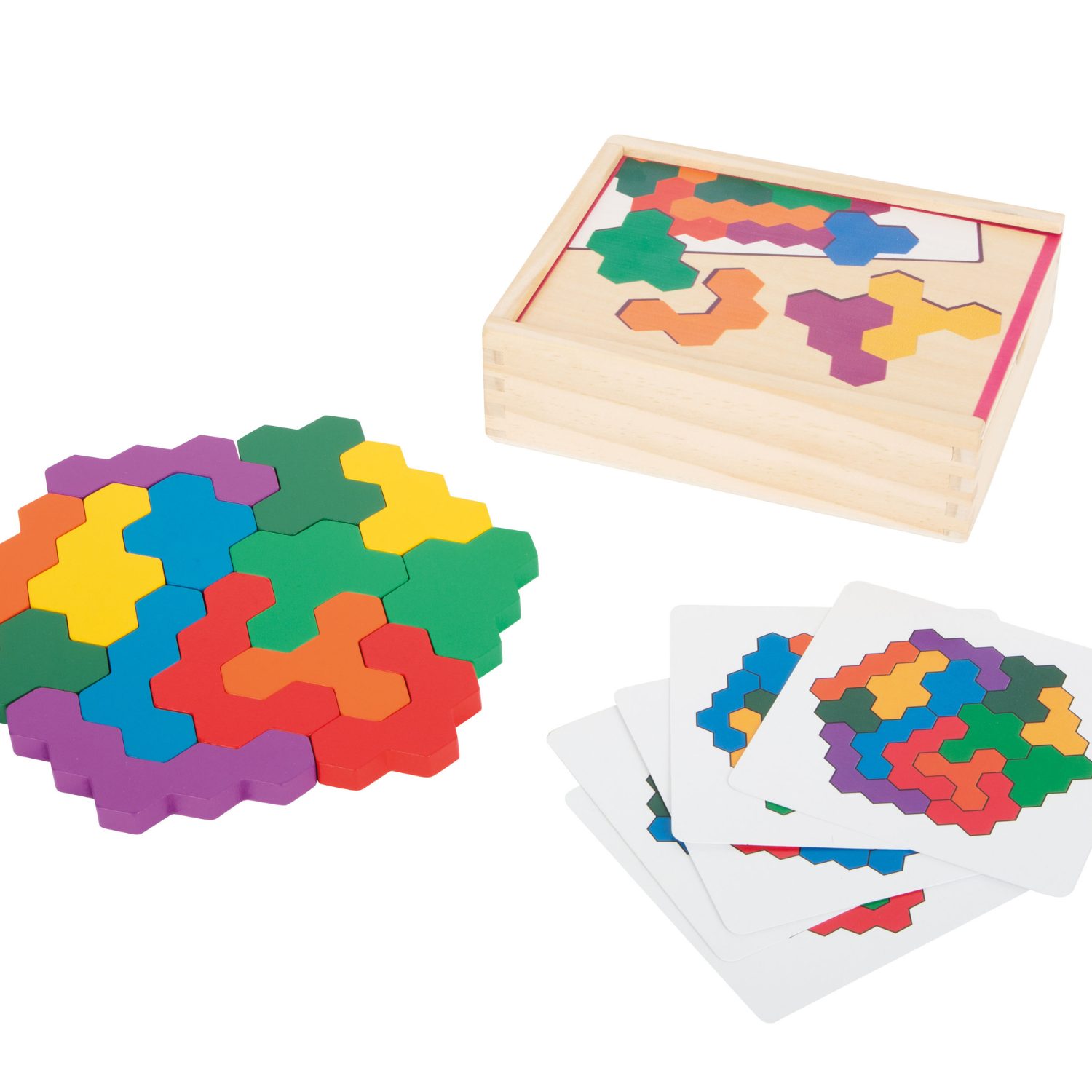 Puzzle hexagone en bois – Casse-tête géométrique Montessori