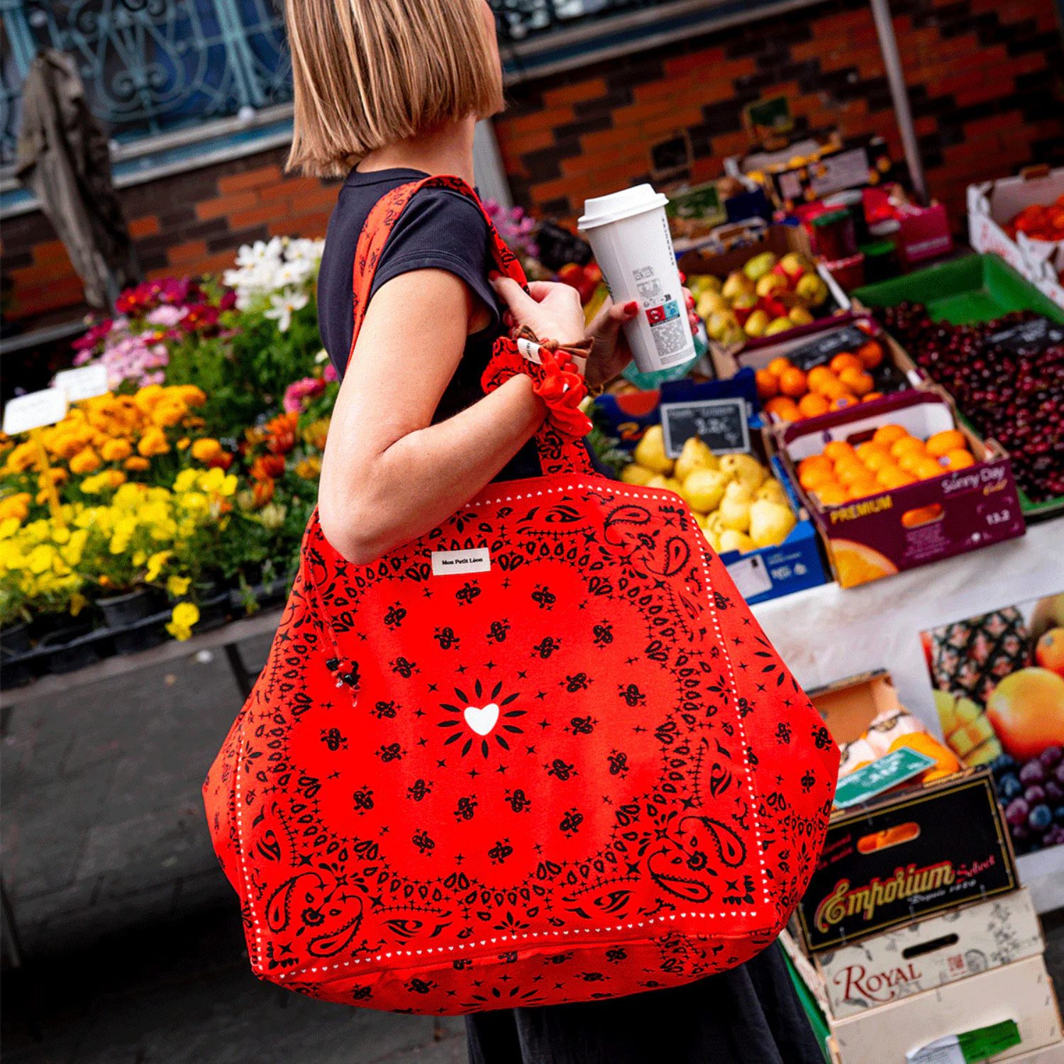 Cabas XXL en toile de coton – Bandana Rouge