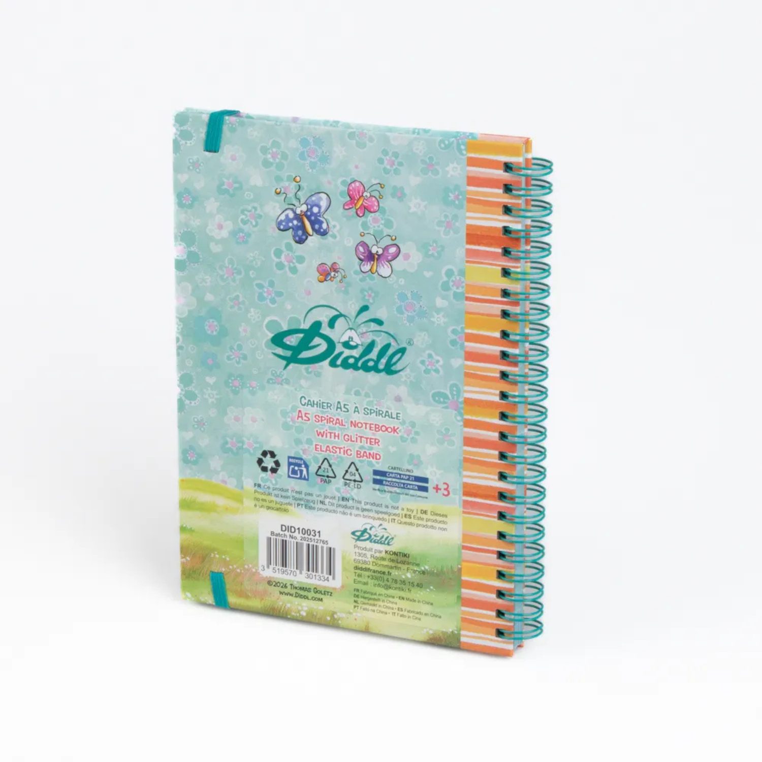 Cahier à spirale A5 avec élastique – Diddl Bleu Papillons – Image 2