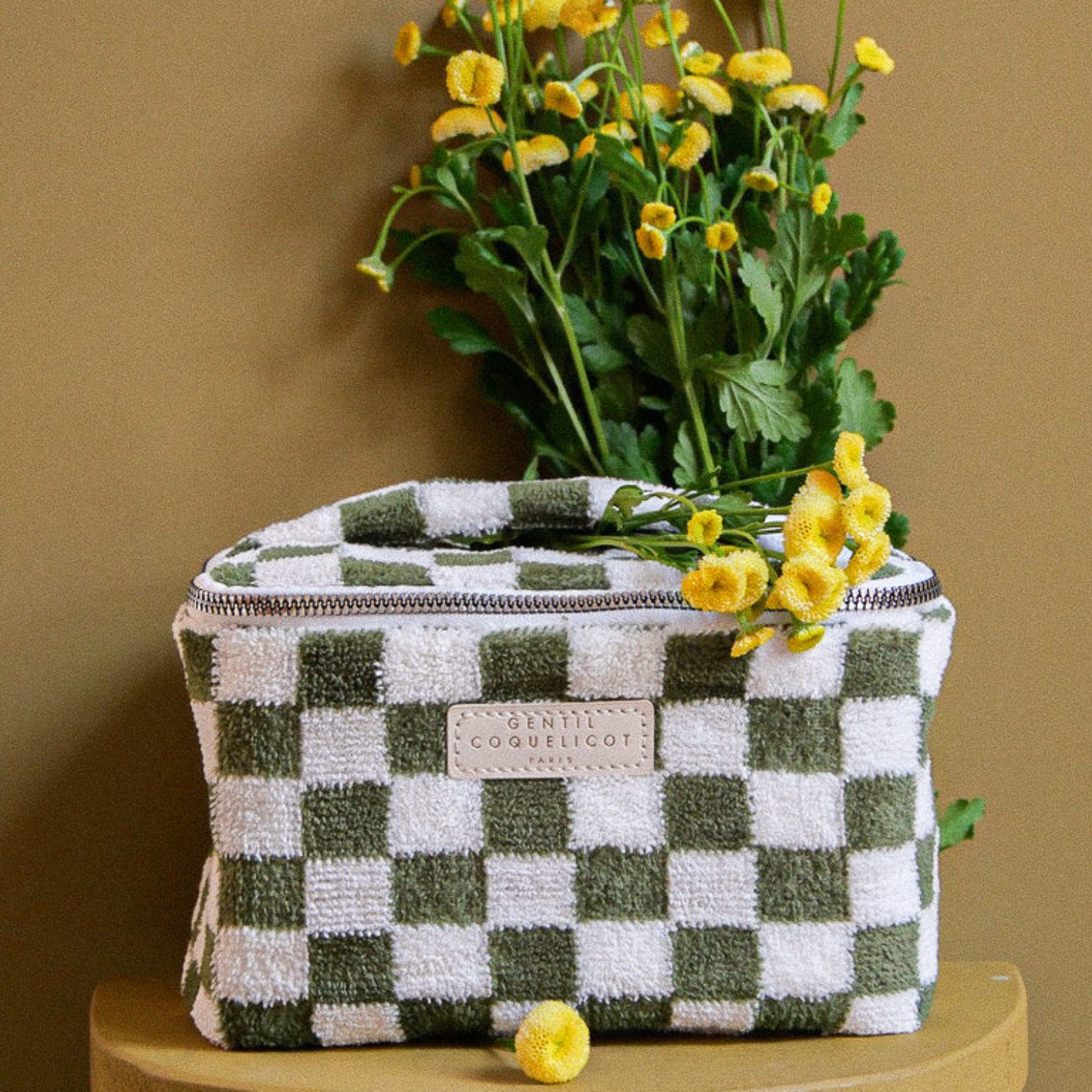 Vanity éponge damier – Kaki