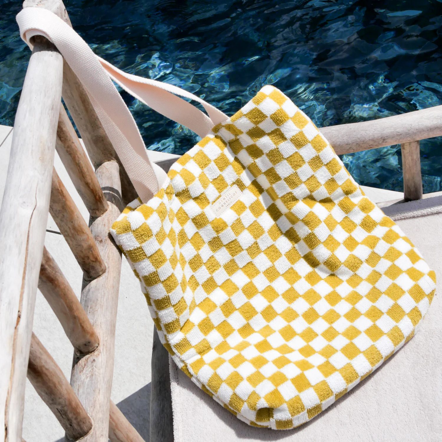 Sac cabas éponge damier – Ocre