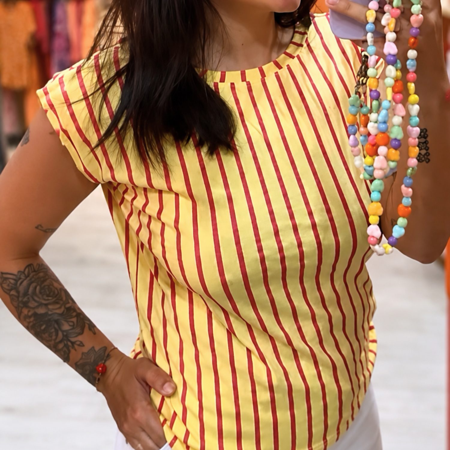 T-shirt stripes coeur dos - Jaune & Rose – Image 2
