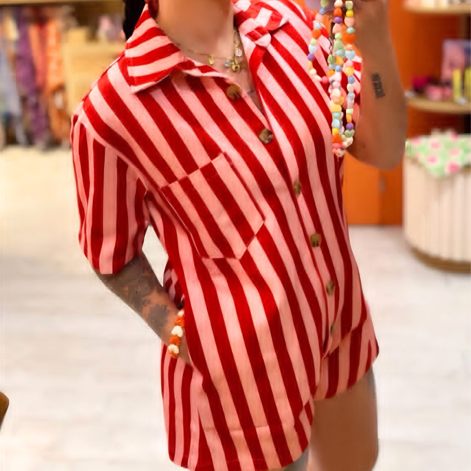 Combishort stripes - Rose & Rouge