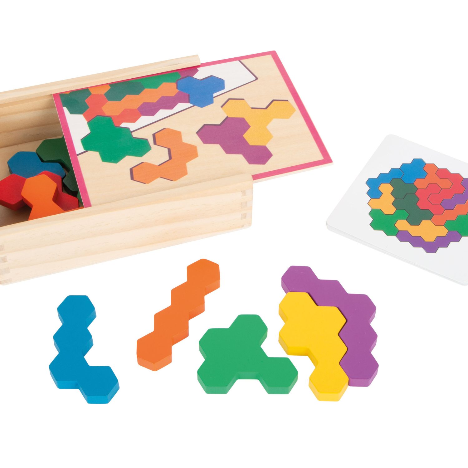 Puzzle hexagone en bois – Casse-tête géométrique Montessori – Image 3