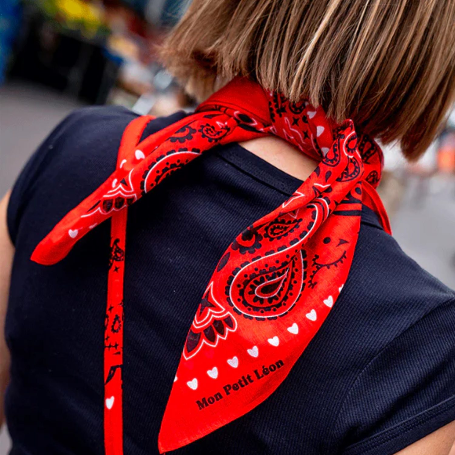 Petit foulard carré en gaze de coton – Bandana Rouge – Image 2