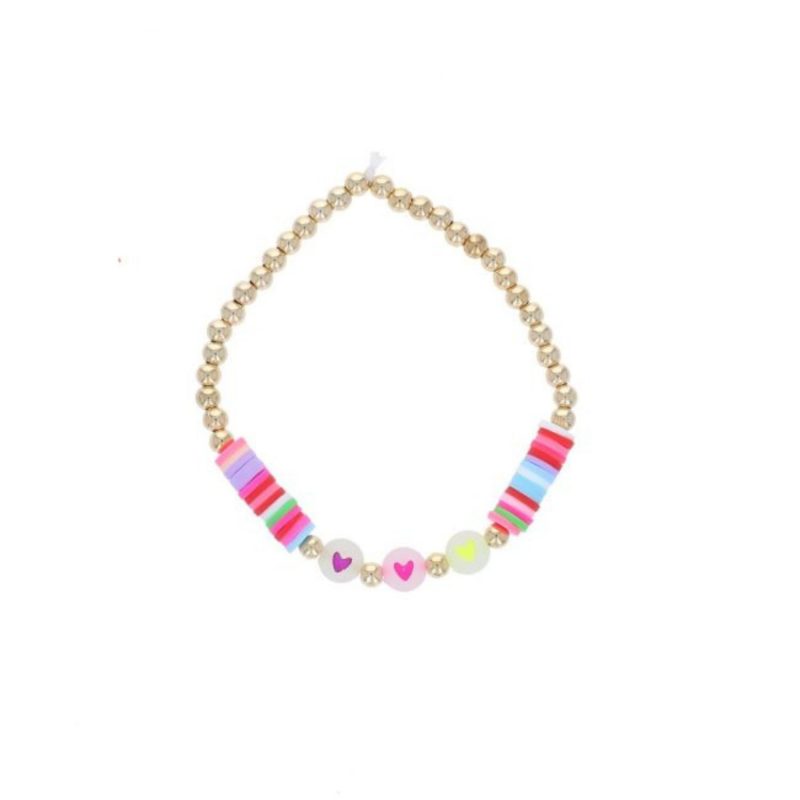 Bracelet perles dorées et multicolores 3 cœurs
